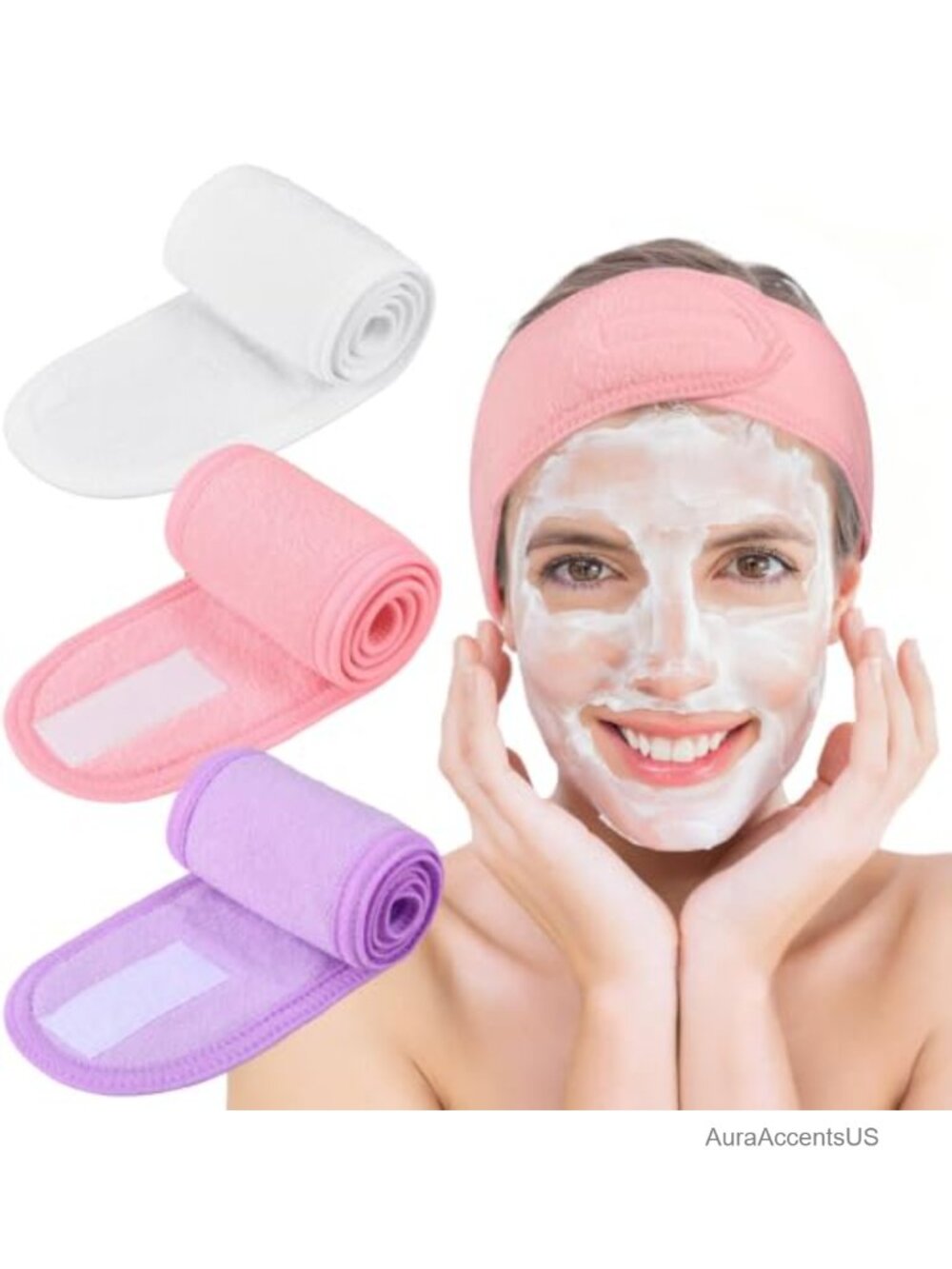 3Pc Spa Facial Headbands Terry Cloth Makeup Wrap Towel Bands